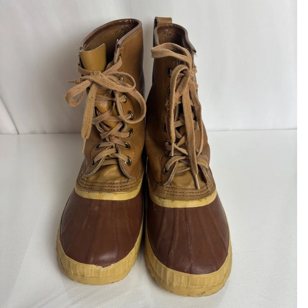 Sorel Kaufman Premium Mens 9 Vintage Duck Boots Brown Leather Made in Canada